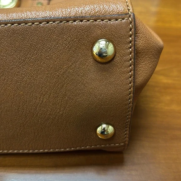 MICHAEL KORS Hamilton Large Saffiano Leather Handbag $358 Luggage w Gold Lock - Picture 3 of 11